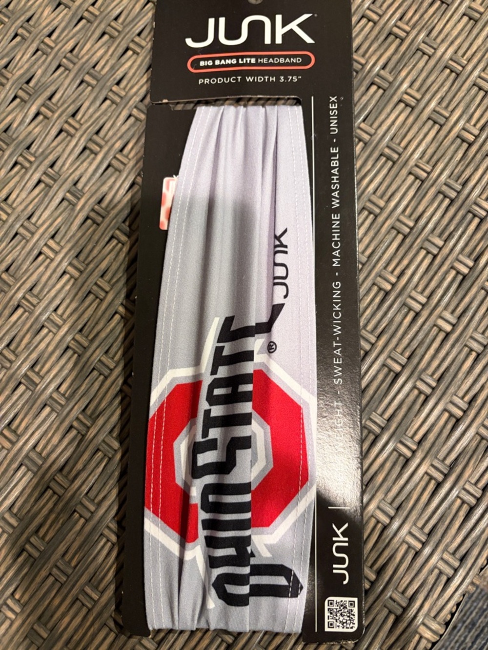 JUNK Big Bang Lite Grey and Red Athletic Headband- Ohio State headband